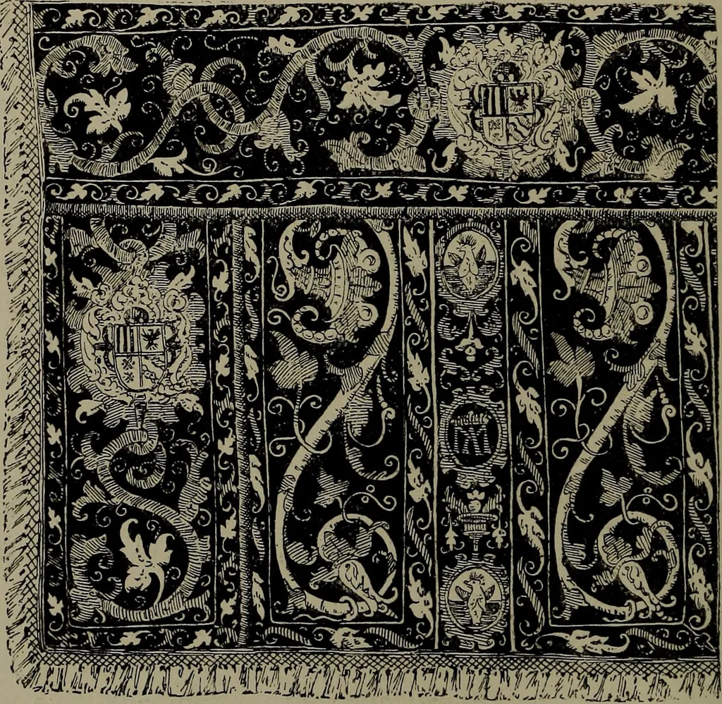 An illustration from Embroidery and lace: their manufacture and history from the remotest antiquity to the present day. A handbook for amateurs, collectors and general readers, 1888, leaf 133