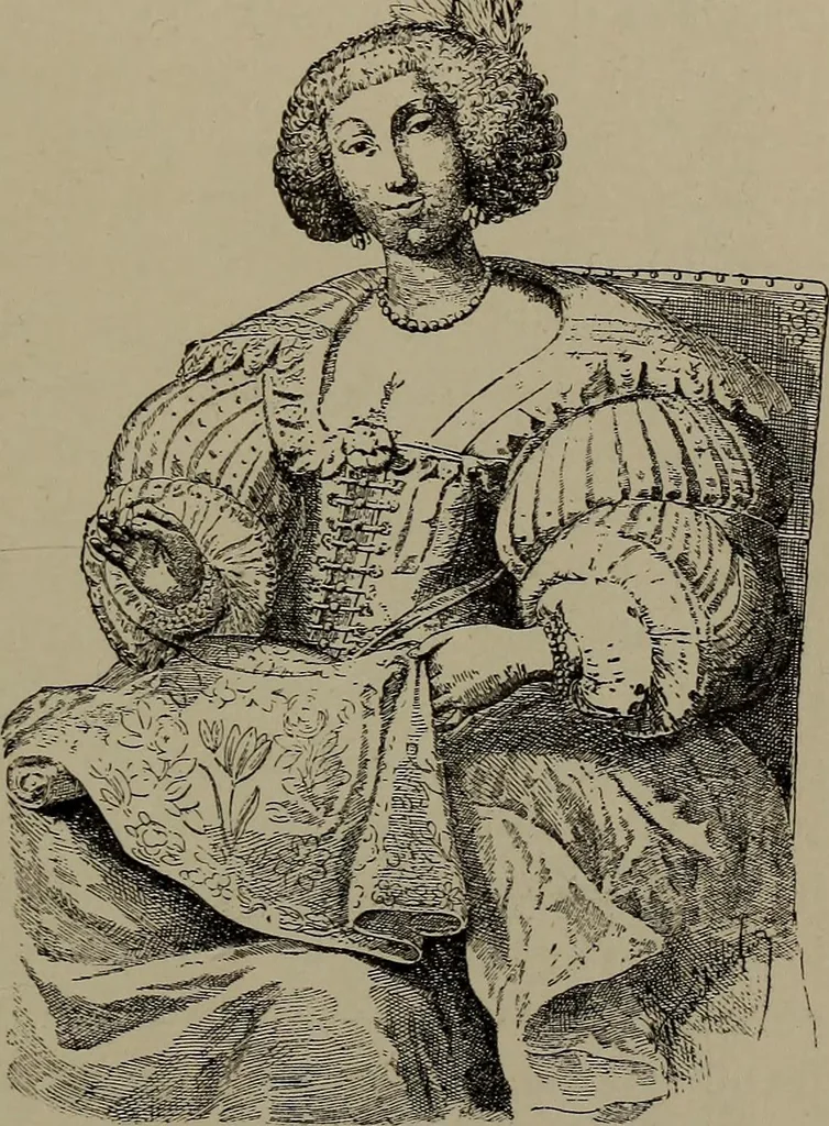 An illustration from Embroidery and lace: their manufacture and history from the remotest antiquity to the present day. A handbook for amateurs, collectors and general readers, 1888, leaf 16