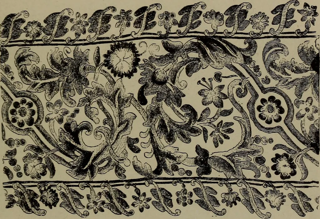 An illustration from Embroidery and lace: their manufacture and history from the remotest antiquity to the present day. A handbook for amateurs, collectors and general readers, 1888, leaf 178