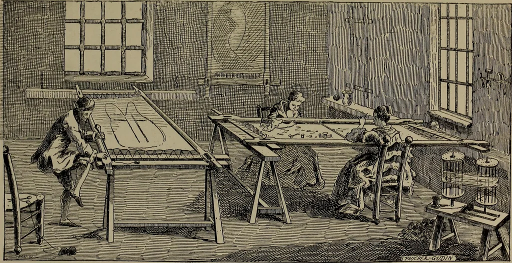 An illustration from Embroidery and lace: their manufacture and history from the remotest antiquity to the present day. A handbook for amateurs, collectors and general readers, 1888, leaf 18