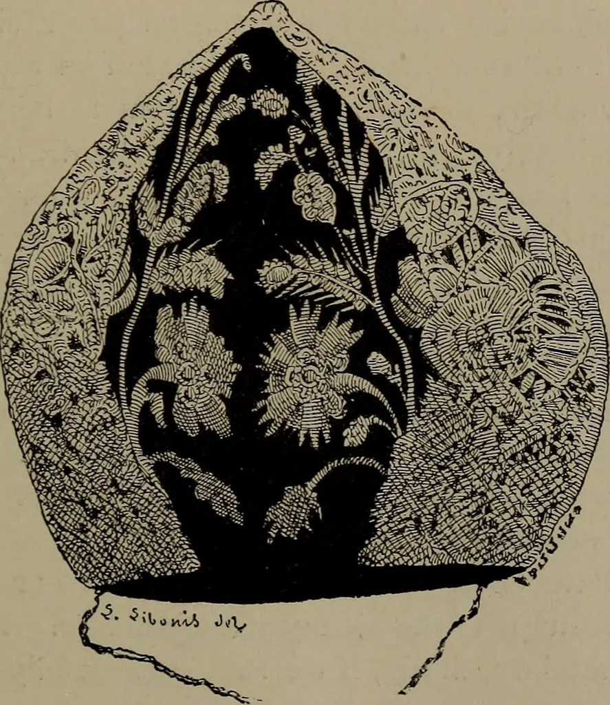 An illustration from Embroidery and lace: their manufacture and history from the remotest antiquity to the present day. A handbook for amateurs, collectors and general readers, 1888, leaf 182