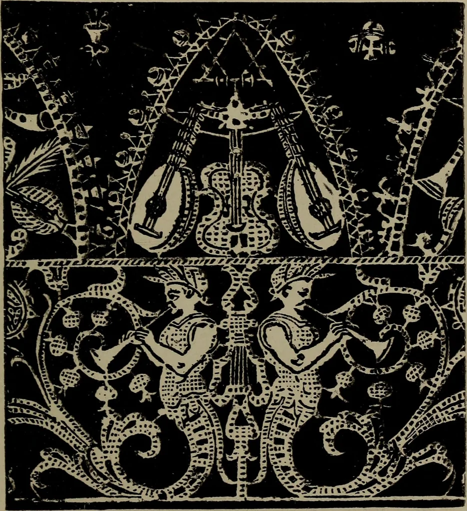 An illustration from Embroidery and lace: their manufacture and history from the remotest antiquity to the present day. A handbook for amateurs, collectors and general readers, 1888, leaf 196