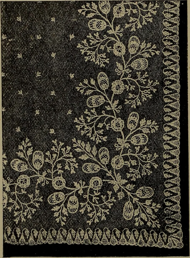 An illustration from Embroidery and lace: their manufacture and history from the remotest antiquity to the present day. A handbook for amateurs, collectors and general readers, 1888, leaf 323