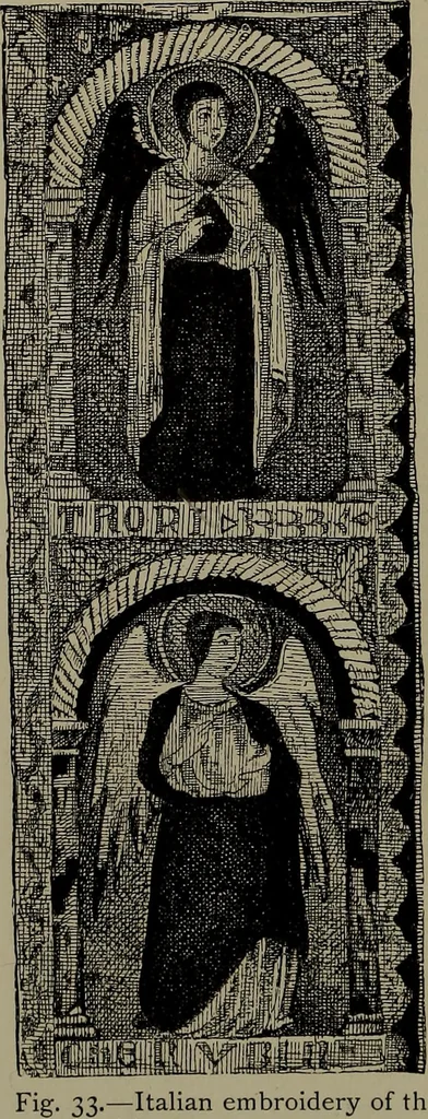 An illustration from Embroidery and lace: their manufacture and history from the remotest antiquity to the present day. A handbook for amateurs, collectors and general readers, 1888, leaf 87