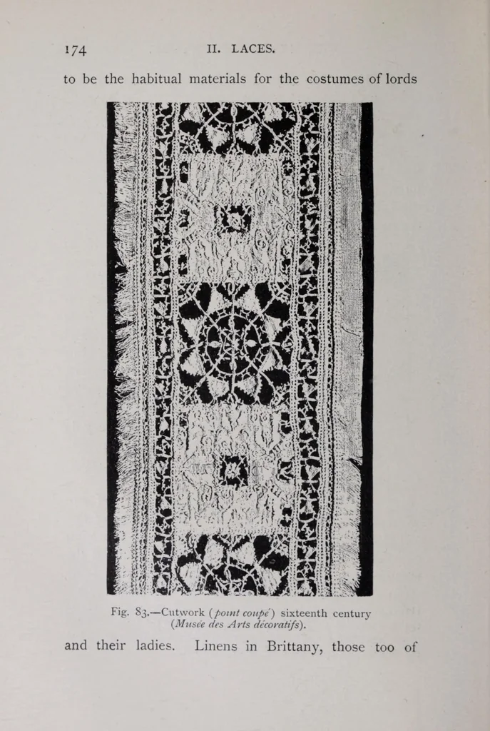 An illustration from Embroidery and lace: their manufacture and history from the remotest antiquity to the present day. A handbook for amateurs, collectors, and general readers, 1888, leaf 188