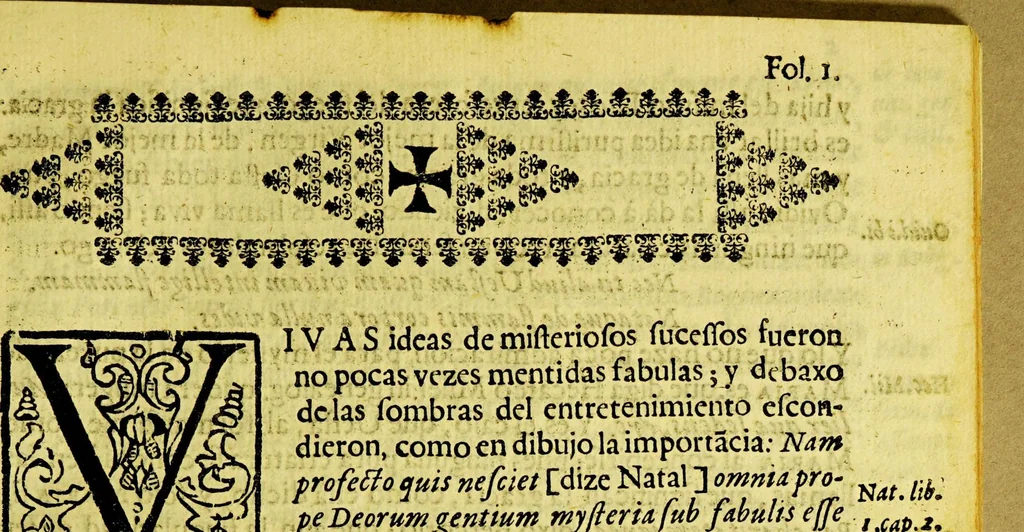 An illustration from Empressa metrica, decifrada en numeros, y alegorizada en symbolos. : Que excitò à los cisnes de Apolo, para que librando en sus futiles plumas, y dulces voces los buelos, y las armonias, decantassen à la mas sagrada Uesta Maria Santissima con el fuego de la gracia original en el muy honorifico templo, que con titulo de la Concepcion le dedicò el mas Carholico Romulo de la America el excelentissimo señor D. Fernando Cortes de Monrroy, primier Marques del Valle. Y à los diez y seis lustros de començado renovò sus estrenos la devocion de Iesus Nazareno N. Señor. En diez de otubre de 1665. Dedicalo al Exmo. señor D. Hector de Aragon Pinatelo, Duque de Terra-Nova, principe de Castil-Veltrano, Marques del Valle, de Acula, y de Fabara, Conde de Uurgueto, &c. patron de dicho templo., 1665, leaf 7