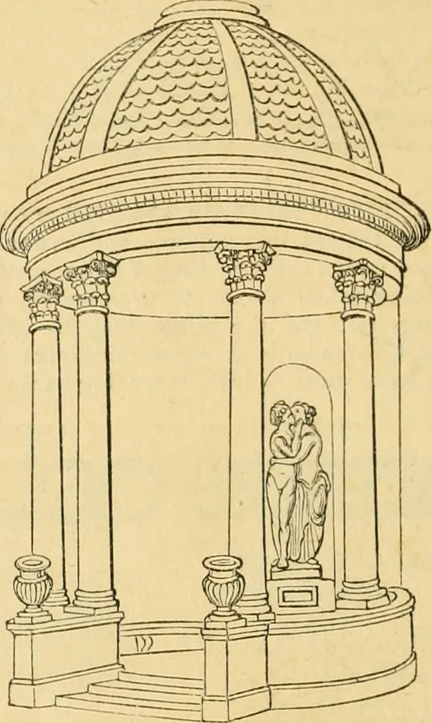 An illustration from An encyclopædia of cottage, farm, and villa architecture and furniture : containing numerous designs for dwellings from the cottage to the villa including farm houses, farmeries, and other agricultural buildings, several designs for country inns, public houses, and parochial schools, with the requisite fittings-up fixtures and furniture ; and appropriate offices, gardens and garden scenery ; each design accompanied by analytical and critical marks illustrative of the principles of archtiectural science and taste on whihc it is composed, 1836, leaf 1009