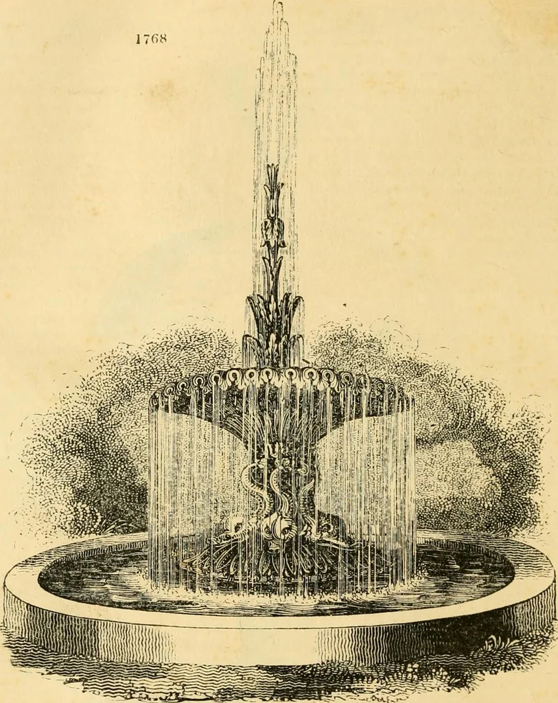 An illustration from An encyclopædia of cottage, farm, and villa architecture and furniture : containing numerous designs for dwellings from the cottage to the villa including farm houses, farmeries, and other agricultural buildings, several designs for country inns, public houses, and parochial schools, with the requisite fittings-up fixtures and furniture ; and appropriate offices, gardens and garden scenery ; each design accompanied by analytical and critical marks illustrative of the principles of archtiectural science and taste on whihc it is composed, 1836, leaf 1015