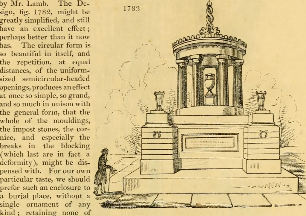 An illustration from An encyclopædia of cottage, farm, and villa architecture and furniture : containing numerous designs for dwellings from the cottage to the villa including farm houses, farmeries, and other agricultural buildings, several designs for country inns, public houses, and parochial schools, with the requisite fittings-up fixtures and furniture ; and appropriate offices, gardens and garden scenery ; each design accompanied by analytical and critical marks illustrative of the principles of archtiectural science and taste on whihc it is composed, 1836, leaf 1020