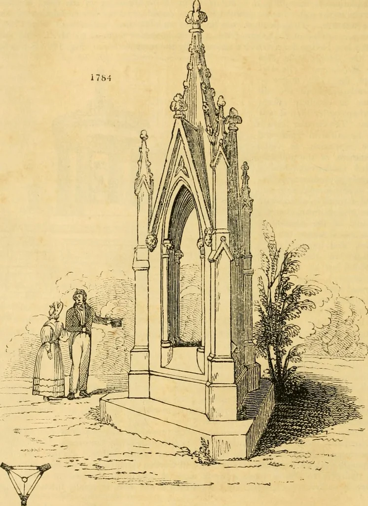An illustration from An encyclopædia of cottage, farm, and villa architecture and furniture : containing numerous designs for dwellings from the cottage to the villa including farm houses, farmeries, and other agricultural buildings, several designs for country inns, public houses, and parochial schools, with the requisite fittings-up fixtures and furniture ; and appropriate offices, gardens and garden scenery ; each design accompanied by analytical and critical marks illustrative of the principles of archtiectural science and taste on whihc it is composed, 1836, leaf 1021