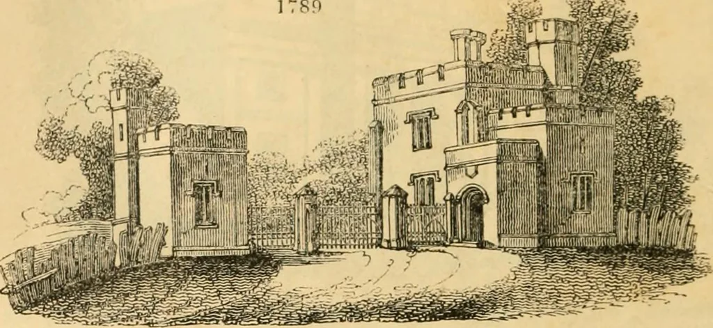 An illustration from An encyclopædia of cottage, farm, and villa architecture and furniture : containing numerous designs for dwellings from the cottage to the villa including farm houses, farmeries, and other agricultural buildings, several designs for country inns, public houses, and parochial schools, with the requisite fittings-up fixtures and furniture ; and appropriate offices, gardens and garden scenery ; each design accompanied by analytical and critical marks illustrative of the principles of archtiectural science and taste on whihc it is composed, 1836, leaf 1023