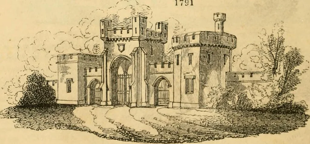 An illustration from An encyclopædia of cottage, farm, and villa architecture and furniture : containing numerous designs for dwellings from the cottage to the villa including farm houses, farmeries, and other agricultural buildings, several designs for country inns, public houses, and parochial schools, with the requisite fittings-up fixtures and furniture ; and appropriate offices, gardens and garden scenery ; each design accompanied by analytical and critical marks illustrative of the principles of archtiectural science and taste on whihc it is composed, 1836, leaf 1023