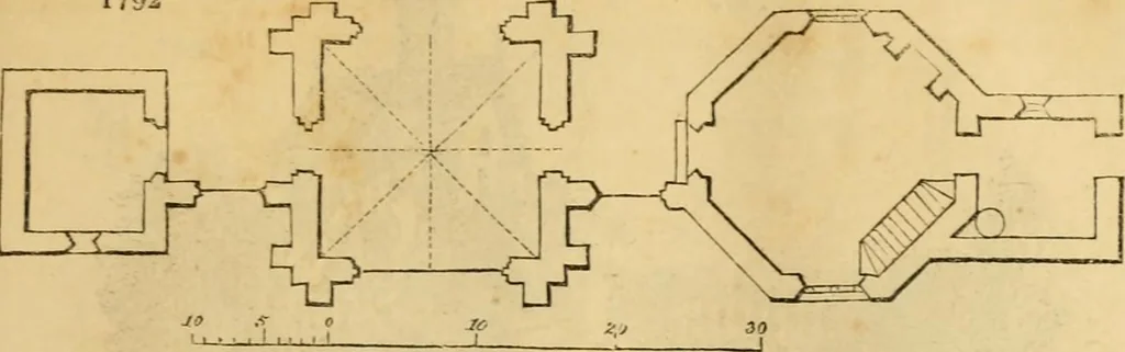 An illustration from An encyclopædia of cottage, farm, and villa architecture and furniture : containing numerous designs for dwellings from the cottage to the villa including farm houses, farmeries, and other agricultural buildings, several designs for country inns, public houses, and parochial schools, with the requisite fittings-up fixtures and furniture ; and appropriate offices, gardens and garden scenery ; each design accompanied by analytical and critical marks illustrative of the principles of archtiectural science and taste on whihc it is composed, 1836, leaf 1024