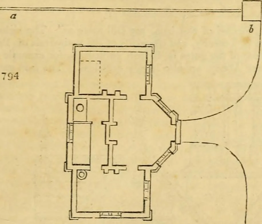 An illustration from An encyclopædia of cottage, farm, and villa architecture and furniture : containing numerous designs for dwellings from the cottage to the villa including farm houses, farmeries, and other agricultural buildings, several designs for country inns, public houses, and parochial schools, with the requisite fittings-up fixtures and furniture ; and appropriate offices, gardens and garden scenery ; each design accompanied by analytical and critical marks illustrative of the principles of archtiectural science and taste on whihc it is composed, 1836, leaf 1024