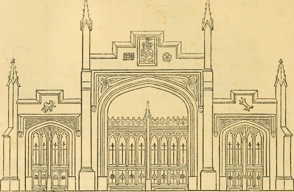 An illustration from An encyclopædia of cottage, farm, and villa architecture and furniture : containing numerous designs for dwellings from the cottage to the villa including farm houses, farmeries, and other agricultural buildings, several designs for country inns, public houses, and parochial schools, with the requisite fittings-up fixtures and furniture ; and appropriate offices, gardens and garden scenery ; each design accompanied by analytical and critical marks illustrative of the principles of archtiectural science and taste on whihc it is composed, 1836, leaf 1027