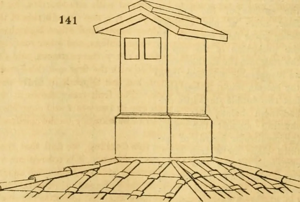 An illustration from An encyclopædia of cottage, farm, and villa architecture and furniture : containing numerous designs for dwellings from the cottage to the villa including farm houses, farmeries, and other agricultural buildings, several designs for country inns, public houses, and parochial schools, with the requisite fittings-up fixtures and furniture ; and appropriate offices, gardens and garden scenery ; each design accompanied by analytical and critical marks illustrative of the principles of archtiectural science and taste on whihc it is composed, 1836, leaf 103