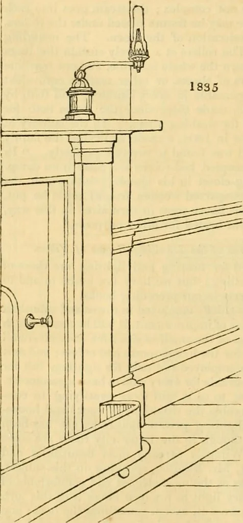 An illustration from An encyclopædia of cottage, farm, and villa architecture and furniture : containing numerous designs for dwellings from the cottage to the villa including farm houses, farmeries, and other agricultural buildings, several designs for country inns, public houses, and parochial schools, with the requisite fittings-up fixtures and furniture ; and appropriate offices, gardens and garden scenery ; each design accompanied by analytical and critical marks illustrative of the principles of archtiectural science and taste on whihc it is composed, 1836, leaf 1051