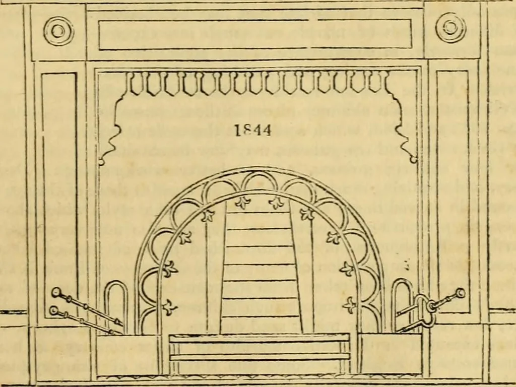 An illustration from An encyclopædia of cottage, farm, and villa architecture and furniture : containing numerous designs for dwellings from the cottage to the villa including farm houses, farmeries, and other agricultural buildings, several designs for country inns, public houses, and parochial schools, with the requisite fittings-up fixtures and furniture ; and appropriate offices, gardens and garden scenery ; each design accompanied by analytical and critical marks illustrative of the principles of archtiectural science and taste on whihc it is composed, 1836, leaf 1056