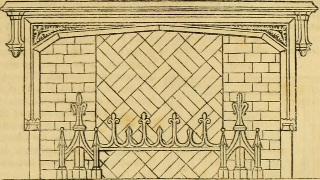 An illustration from An encyclopædia of cottage, farm, and villa architecture and furniture : containing numerous designs for dwellings from the cottage to the villa including farm houses, farmeries, and other agricultural buildings, several designs for country inns, public houses, and parochial schools, with the requisite fittings-up fixtures and furniture ; and appropriate offices, gardens and garden scenery ; each design accompanied by analytical and critical marks illustrative of the principles of archtiectural science and taste on whihc it is composed, 1836, leaf 1058