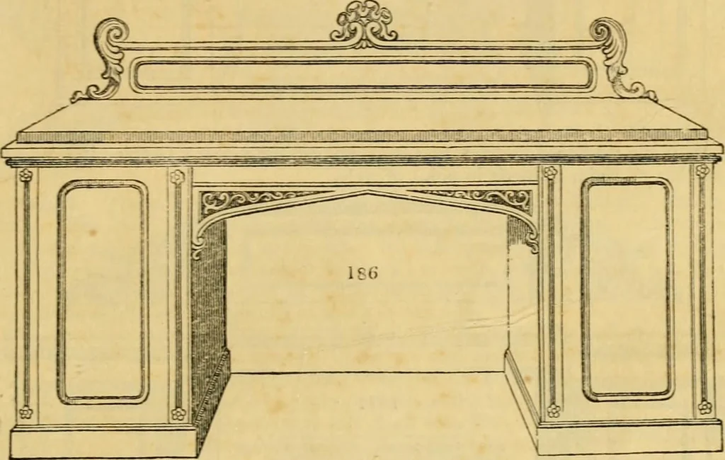 An illustration from An encyclopædia of cottage, farm, and villa architecture and furniture : containing numerous designs for dwellings from the cottage to the villa including farm houses, farmeries, and other agricultural buildings, several designs for country inns, public houses, and parochial schools, with the requisite fittings-up fixtures and furniture ; and appropriate offices, gardens and garden scenery ; each design accompanied by analytical and critical marks illustrative of the principles of archtiectural science and taste on whihc it is composed, 1836, leaf 1066