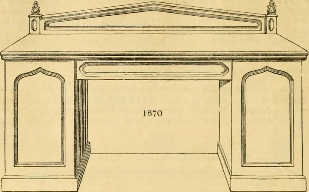 An illustration from An encyclopædia of cottage, farm, and villa architecture and furniture : containing numerous designs for dwellings from the cottage to the villa including farm houses, farmeries, and other agricultural buildings, several designs for country inns, public houses, and parochial schools, with the requisite fittings-up fixtures and furniture ; and appropriate offices, gardens and garden scenery ; each design accompanied by analytical and critical marks illustrative of the principles of archtiectural science and taste on whihc it is composed, 1836, leaf 1067