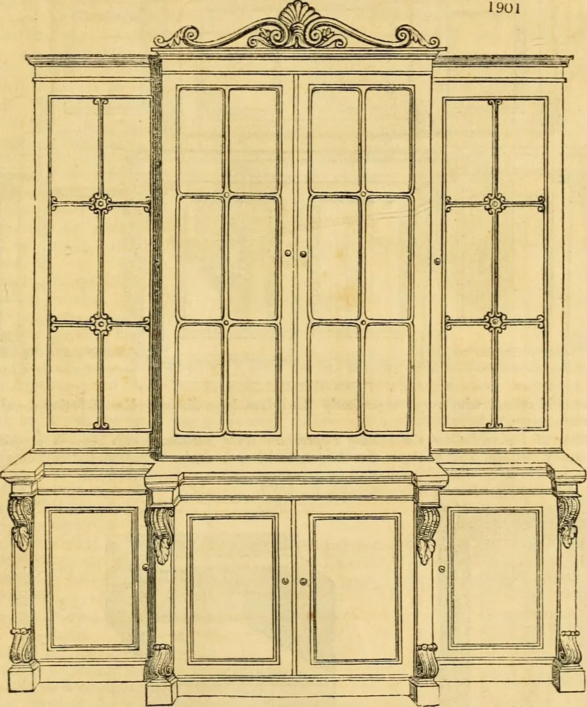 An illustration from An encyclopædia of cottage, farm, and villa architecture and furniture : containing numerous designs for dwellings from the cottage to the villa including farm houses, farmeries, and other agricultural buildings, several designs for country inns, public houses, and parochial schools, with the requisite fittings-up fixtures and furniture ; and appropriate offices, gardens and garden scenery ; each design accompanied by analytical and critical marks illustrative of the principles of archtiectural science and taste on whihc it is composed, 1836, leaf 1076