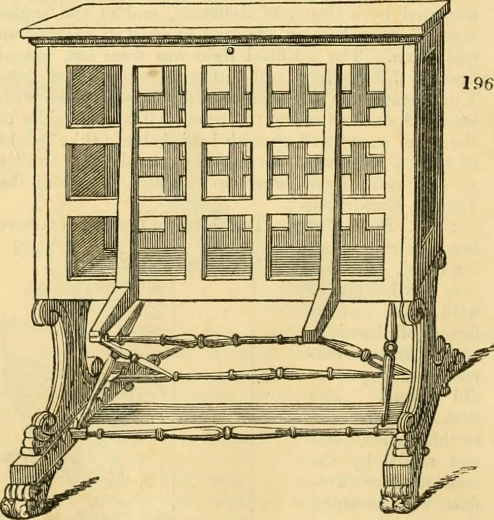 An illustration from An encyclopædia of cottage, farm, and villa architecture and furniture : containing numerous designs for dwellings from the cottage to the villa including farm houses, farmeries, and other agricultural buildings, several designs for country inns, public houses, and parochial schools, with the requisite fittings-up fixtures and furniture ; and appropriate offices, gardens and garden scenery ; each design accompanied by analytical and critical marks illustrative of the principles of archtiectural science and taste on whihc it is composed, 1836, leaf 1093