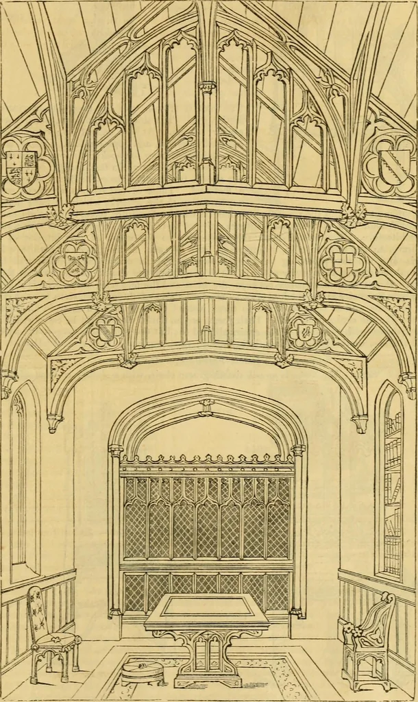 An illustration from An encyclopædia of cottage, farm, and villa architecture and furniture : containing numerous designs for dwellings from the cottage to the villa including farm houses, farmeries, and other agricultural buildings, several designs for country inns, public houses, and parochial schools, with the requisite fittings-up fixtures and furniture ; and appropriate offices, gardens and garden scenery ; each design accompanied by analytical and critical marks illustrative of the principles of archtiectural science and taste on whihc it is composed, 1836, leaf 1116