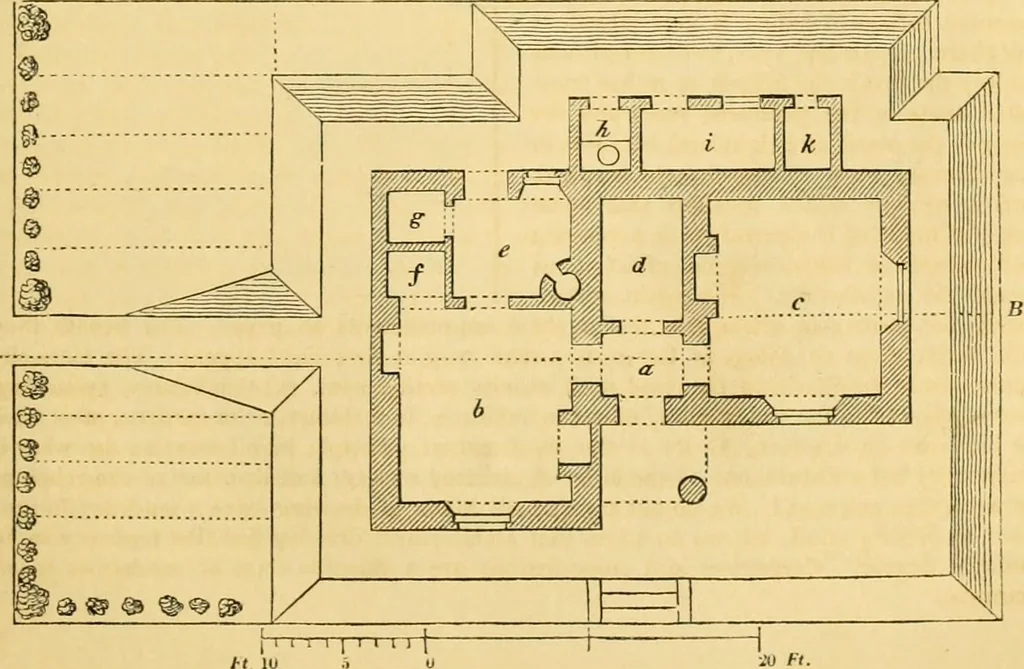An illustration from An encyclopædia of cottage, farm, and villa architecture and furniture : containing numerous designs for dwellings from the cottage to the villa including farm houses, farmeries, and other agricultural buildings, several designs for country inns, public houses, and parochial schools, with the requisite fittings-up fixtures and furniture ; and appropriate offices, gardens and garden scenery ; each design accompanied by analytical and critical marks illustrative of the principles of archtiectural science and taste on whihc it is composed, 1836, leaf 118