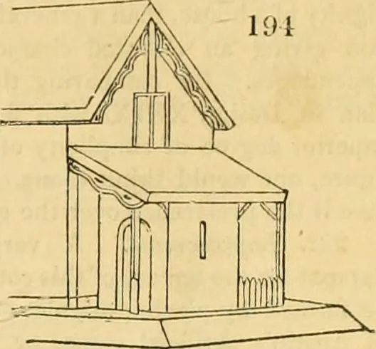 An illustration from An encyclopædia of cottage, farm, and villa architecture and furniture : containing numerous designs for dwellings from the cottage to the villa including farm houses, farmeries, and other agricultural buildings, several designs for country inns, public houses, and parochial schools, with the requisite fittings-up fixtures and furniture ; and appropriate offices, gardens and garden scenery ; each design accompanied by analytical and critical marks illustrative of the principles of archtiectural science and taste on whihc it is composed, 1836, leaf 128