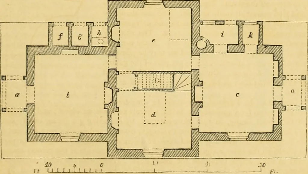 An illustration from An encyclopædia of cottage, farm, and villa architecture and furniture : containing numerous designs for dwellings from the cottage to the villa including farm houses, farmeries, and other agricultural buildings, several designs for country inns, public houses, and parochial schools, with the requisite fittings-up fixtures and furniture ; and appropriate offices, gardens and garden scenery ; each design accompanied by analytical and critical marks illustrative of the principles of archtiectural science and taste on whihc it is composed, 1836, leaf 132