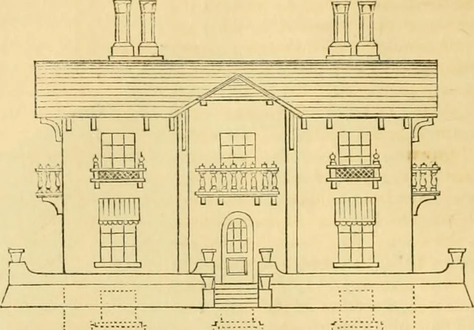 An illustration from An encyclopædia of cottage, farm, and villa architecture and furniture : containing numerous designs for dwellings from the cottage to the villa including farm houses, farmeries, and other agricultural buildings, several designs for country inns, public houses, and parochial schools, with the requisite fittings-up fixtures and furniture ; and appropriate offices, gardens and garden scenery ; each design accompanied by analytical and critical marks illustrative of the principles of archtiectural science and taste on whihc it is composed, 1836, leaf 137