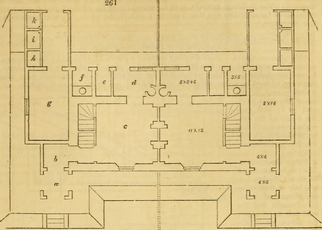 An illustration from An encyclopædia of cottage, farm, and villa architecture and furniture : containing numerous designs for dwellings from the cottage to the villa including farm houses, farmeries, and other agricultural buildings, several designs for country inns, public houses, and parochial schools, with the requisite fittings-up fixtures and furniture ; and appropriate offices, gardens and garden scenery ; each design accompanied by analytical and critical marks illustrative of the principles of archtiectural science and taste on whihc it is composed, 1836, leaf 168