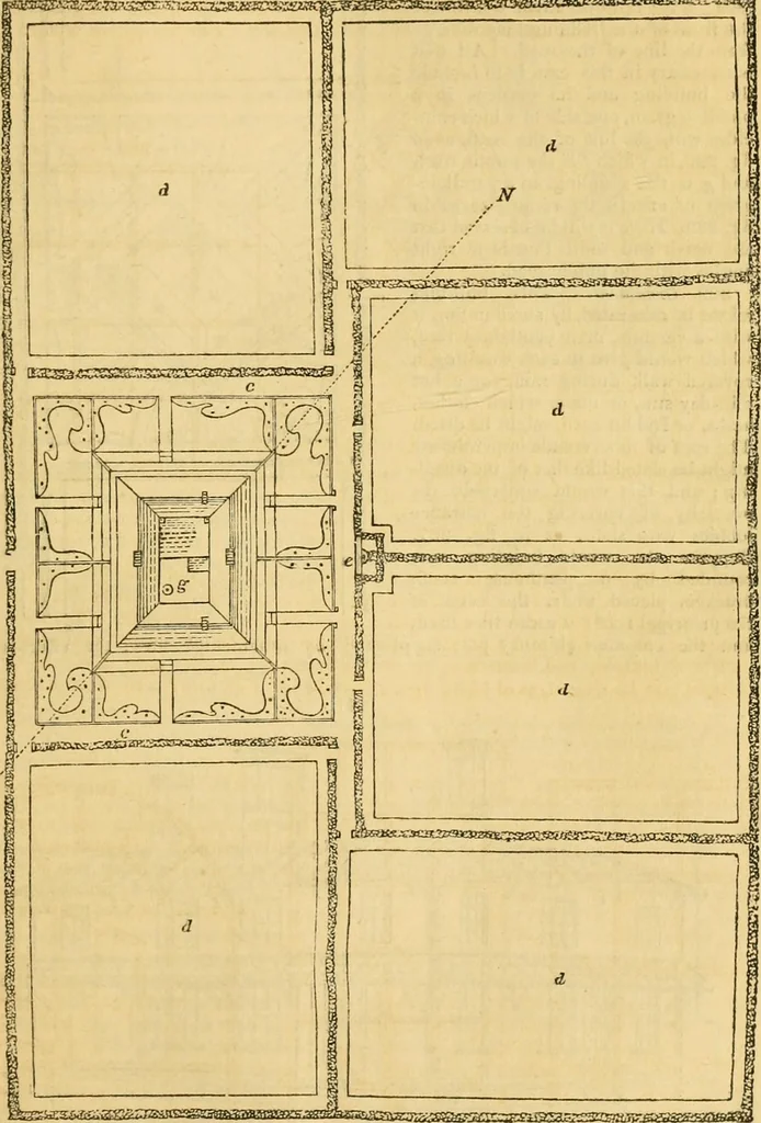 An illustration from An encyclopædia of cottage, farm, and villa architecture and furniture : containing numerous designs for dwellings from the cottage to the villa including farm houses, farmeries, and other agricultural buildings, several designs for country inns, public houses, and parochial schools, with the requisite fittings-up fixtures and furniture ; and appropriate offices, gardens and garden scenery ; each design accompanied by analytical and critical marks illustrative of the principles of archtiectural science and taste on whihc it is composed, 1836, leaf 178