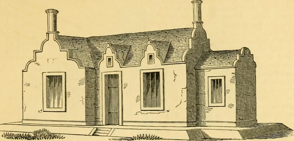 An illustration from An encyclopædia of cottage, farm, and villa architecture and furniture : containing numerous designs for dwellings from the cottage to the villa including farm houses, farmeries, and other agricultural buildings, several designs for country inns, public houses, and parochial schools, with the requisite fittings-up fixtures and furniture ; and appropriate offices, gardens and garden scenery ; each design accompanied by analytical and critical marks illustrative of the principles of archtiectural science and taste on whihc it is composed, 1836, leaf 188