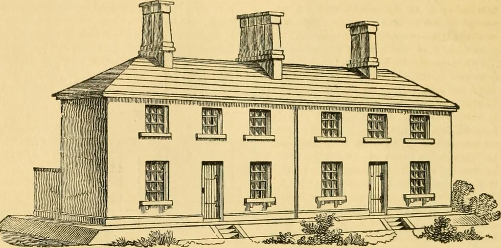 An illustration from An encyclopædia of cottage, farm, and villa architecture and furniture : containing numerous designs for dwellings from the cottage to the villa including farm houses, farmeries, and other agricultural buildings, several designs for country inns, public houses, and parochial schools, with the requisite fittings-up fixtures and furniture ; and appropriate offices, gardens and garden scenery ; each design accompanied by analytical and critical marks illustrative of the principles of archtiectural science and taste on whihc it is composed, 1836, leaf 193