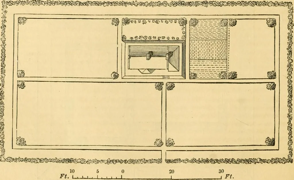 An illustration from An encyclopædia of cottage, farm, and villa architecture and furniture : containing numerous designs for dwellings from the cottage to the villa including farm houses, farmeries, and other agricultural buildings, several designs for country inns, public houses, and parochial schools, with the requisite fittings-up fixtures and furniture ; and appropriate offices, gardens and garden scenery ; each design accompanied by analytical and critical marks illustrative of the principles of archtiectural science and taste on whihc it is composed, 1836, leaf 201