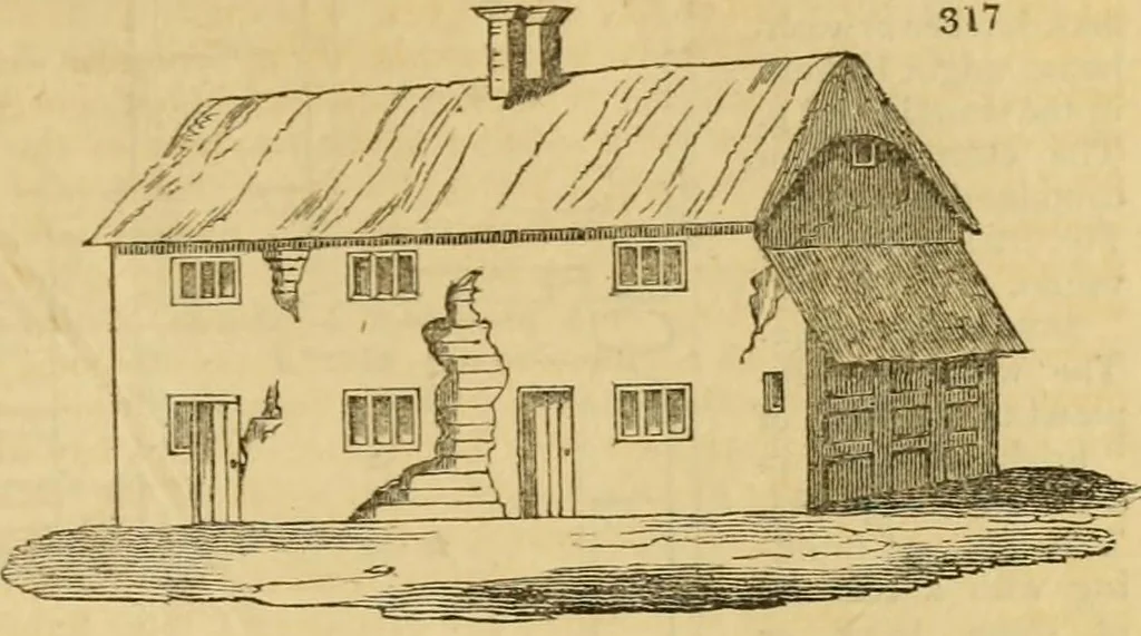 An illustration from An encyclopædia of cottage, farm, and villa architecture and furniture : containing numerous designs for dwellings from the cottage to the villa including farm houses, farmeries, and other agricultural buildings, several designs for country inns, public houses, and parochial schools, with the requisite fittings-up fixtures and furniture ; and appropriate offices, gardens and garden scenery ; each design accompanied by analytical and critical marks illustrative of the principles of archtiectural science and taste on whihc it is composed, 1836, leaf 204