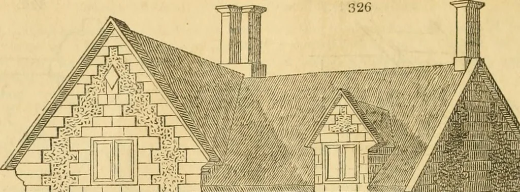 An illustration from An encyclopædia of cottage, farm, and villa architecture and furniture : containing numerous designs for dwellings from the cottage to the villa including farm houses, farmeries, and other agricultural buildings, several designs for country inns, public houses, and parochial schools, with the requisite fittings-up fixtures and furniture ; and appropriate offices, gardens and garden scenery ; each design accompanied by analytical and critical marks illustrative of the principles of archtiectural science and taste on whihc it is composed, 1836, leaf 207