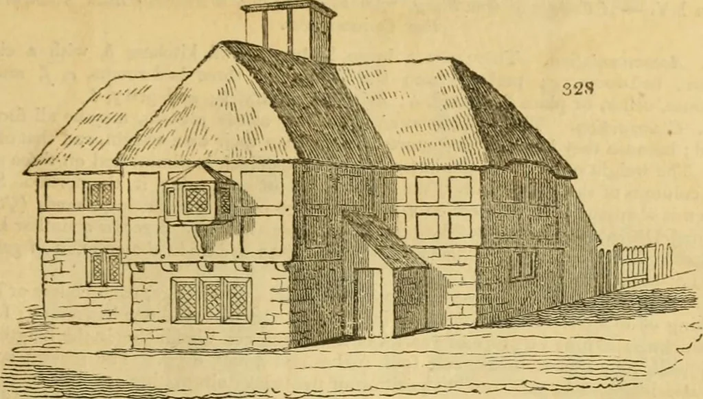 An illustration from An encyclopædia of cottage, farm, and villa architecture and furniture : containing numerous designs for dwellings from the cottage to the villa including farm houses, farmeries, and other agricultural buildings, several designs for country inns, public houses, and parochial schools, with the requisite fittings-up fixtures and furniture ; and appropriate offices, gardens and garden scenery ; each design accompanied by analytical and critical marks illustrative of the principles of archtiectural science and taste on whihc it is composed, 1836, leaf 208