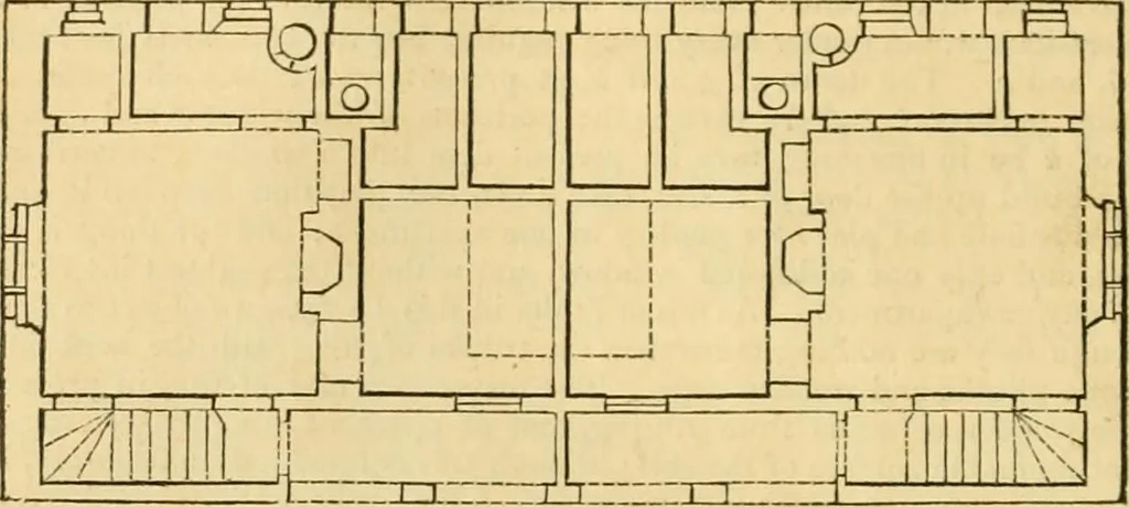 An illustration from An encyclopædia of cottage, farm, and villa architecture and furniture : containing numerous designs for dwellings from the cottage to the villa including farm houses, farmeries, and other agricultural buildings, several designs for country inns, public houses, and parochial schools, with the requisite fittings-up fixtures and furniture ; and appropriate offices, gardens and garden scenery ; each design accompanied by analytical and critical marks illustrative of the principles of archtiectural science and taste on whihc it is composed, 1836, leaf 215