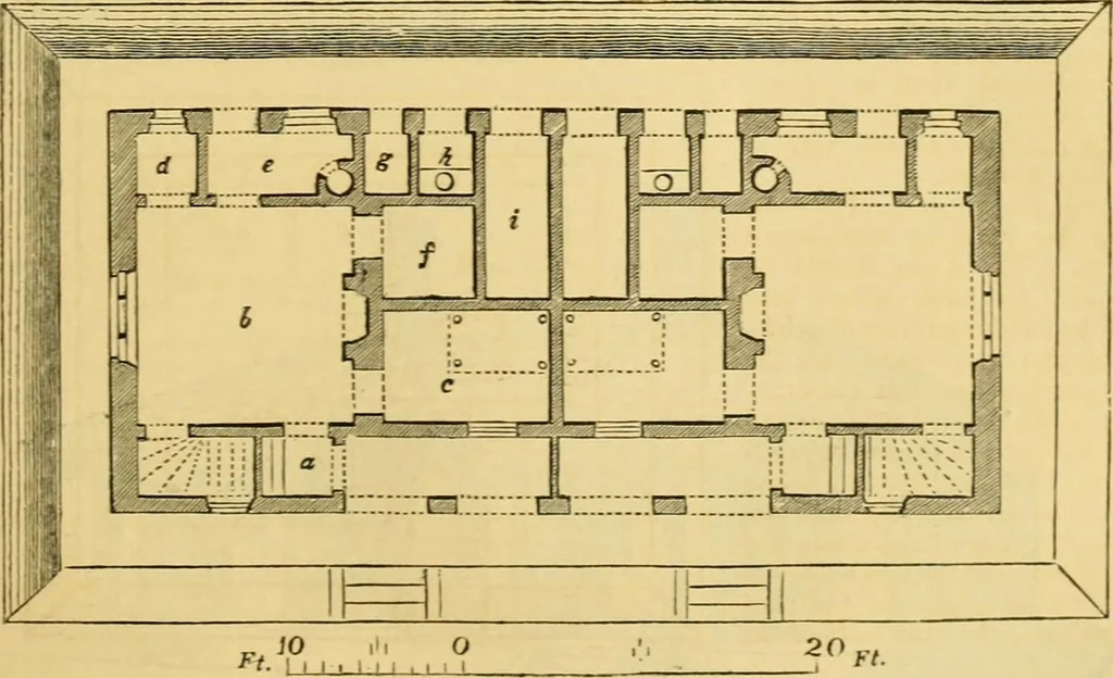 An illustration from An encyclopædia of cottage, farm, and villa architecture and furniture : containing numerous designs for dwellings from the cottage to the villa including farm houses, farmeries, and other agricultural buildings, several designs for country inns, public houses, and parochial schools, with the requisite fittings-up fixtures and furniture ; and appropriate offices, gardens and garden scenery ; each design accompanied by analytical and critical marks illustrative of the principles of archtiectural science and taste on whihc it is composed, 1836, leaf 216