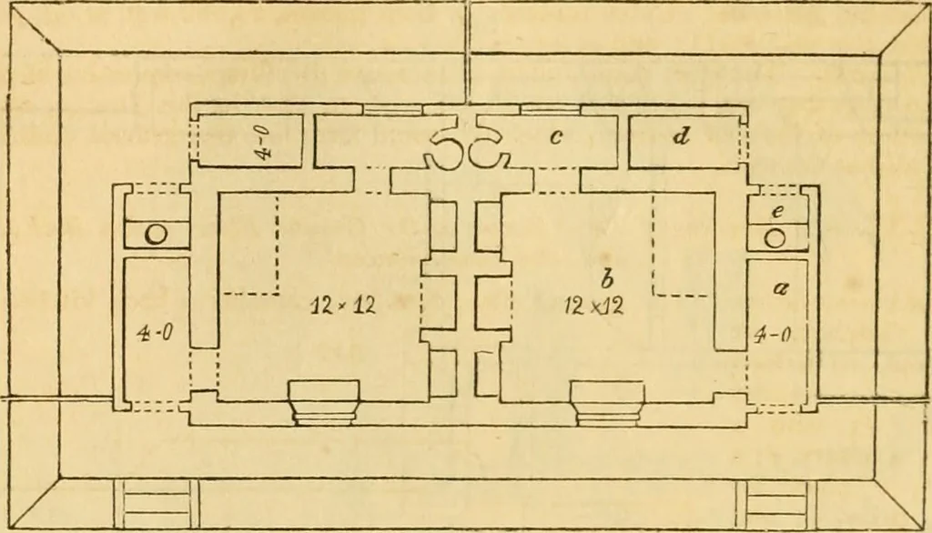 An illustration from An encyclopædia of cottage, farm, and villa architecture and furniture : containing numerous designs for dwellings from the cottage to the villa including farm houses, farmeries, and other agricultural buildings, several designs for country inns, public houses, and parochial schools, with the requisite fittings-up fixtures and furniture ; and appropriate offices, gardens and garden scenery ; each design accompanied by analytical and critical marks illustrative of the principles of archtiectural science and taste on whihc it is composed, 1836, leaf 219