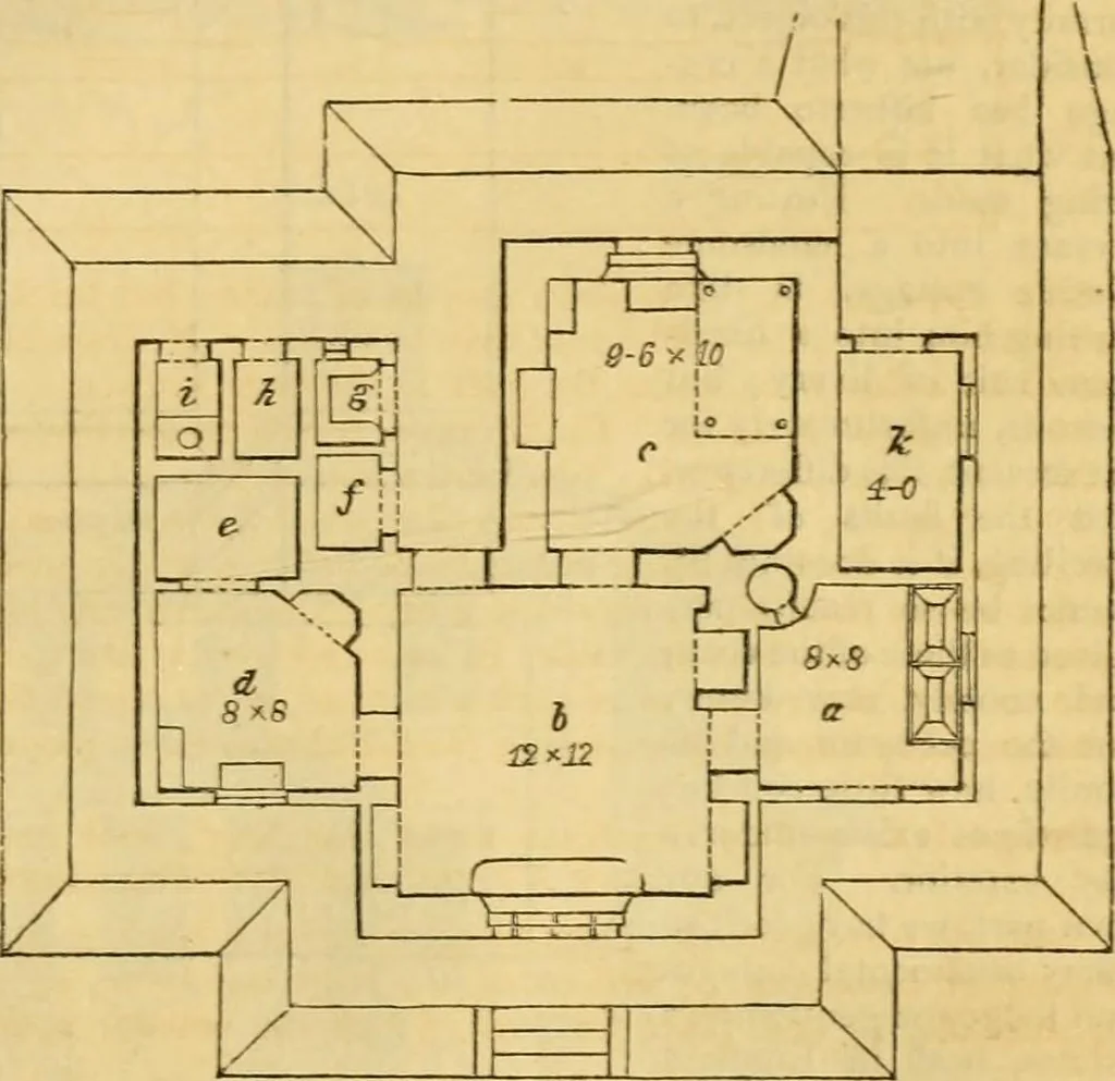 An illustration from An encyclopædia of cottage, farm, and villa architecture and furniture : containing numerous designs for dwellings from the cottage to the villa including farm houses, farmeries, and other agricultural buildings, several designs for country inns, public houses, and parochial schools, with the requisite fittings-up fixtures and furniture ; and appropriate offices, gardens and garden scenery ; each design accompanied by analytical and critical marks illustrative of the principles of archtiectural science and taste on whihc it is composed, 1836, leaf 220