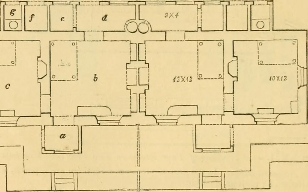 An illustration from An encyclopædia of cottage, farm, and villa architecture and furniture : containing numerous designs for dwellings from the cottage to the villa including farm houses, farmeries, and other agricultural buildings, several designs for country inns, public houses, and parochial schools, with the requisite fittings-up fixtures and furniture ; and appropriate offices, gardens and garden scenery ; each design accompanied by analytical and critical marks illustrative of the principles of archtiectural science and taste on whihc it is composed, 1836, leaf 225