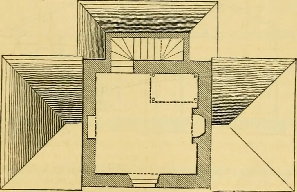 An illustration from An encyclopædia of cottage, farm, and villa architecture and furniture : containing numerous designs for dwellings from the cottage to the villa including farm houses, farmeries, and other agricultural buildings, several designs for country inns, public houses, and parochial schools, with the requisite fittings-up fixtures and furniture ; and appropriate offices, gardens and garden scenery ; each design accompanied by analytical and critical marks illustrative of the principles of archtiectural science and taste on whihc it is composed, 1836, leaf 226