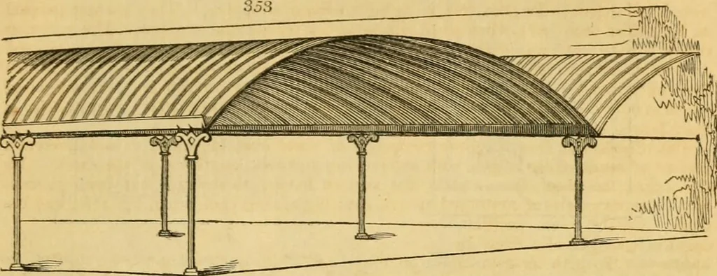 An illustration from An encyclopædia of cottage, farm, and villa architecture and furniture : containing numerous designs for dwellings from the cottage to the villa including farm houses, farmeries, and other agricultural buildings, several designs for country inns, public houses, and parochial schools, with the requisite fittings-up fixtures and furniture ; and appropriate offices, gardens and garden scenery ; each design accompanied by analytical and critical marks illustrative of the principles of archtiectural science and taste on whihc it is composed, 1836, leaf 230