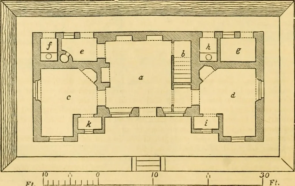 An illustration from An encyclopædia of cottage, farm, and villa architecture and furniture : containing numerous designs for dwellings from the cottage to the villa including farm houses, farmeries, and other agricultural buildings, several designs for country inns, public houses, and parochial schools, with the requisite fittings-up fixtures and furniture ; and appropriate offices, gardens and garden scenery ; each design accompanied by analytical and critical marks illustrative of the principles of archtiectural science and taste on whihc it is composed, 1836, leaf 233