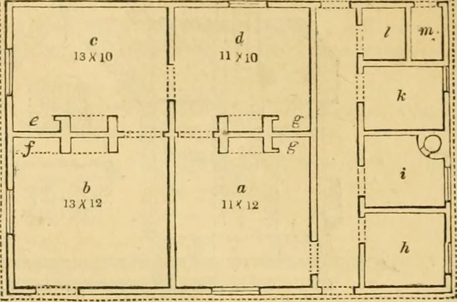 An illustration from An encyclopædia of cottage, farm, and villa architecture and furniture : containing numerous designs for dwellings from the cottage to the villa including farm houses, farmeries, and other agricultural buildings, several designs for country inns, public houses, and parochial schools, with the requisite fittings-up fixtures and furniture ; and appropriate offices, gardens and garden scenery ; each design accompanied by analytical and critical marks illustrative of the principles of archtiectural science and taste on whihc it is composed, 1836, leaf 237