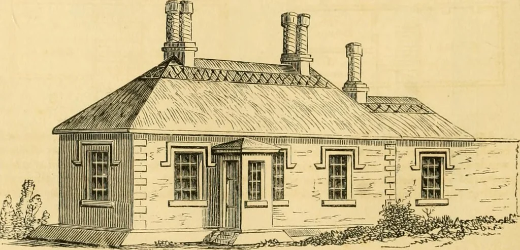 An illustration from An encyclopædia of cottage, farm, and villa architecture and furniture : containing numerous designs for dwellings from the cottage to the villa including farm houses, farmeries, and other agricultural buildings, several designs for country inns, public houses, and parochial schools, with the requisite fittings-up fixtures and furniture ; and appropriate offices, gardens and garden scenery ; each design accompanied by analytical and critical marks illustrative of the principles of archtiectural science and taste on whihc it is composed, 1836, leaf 249